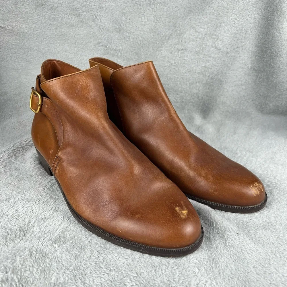 Bruno Magli Ankle Boots Men’s Size 11.5 Brown Leather Buckle Strap Almond Toe